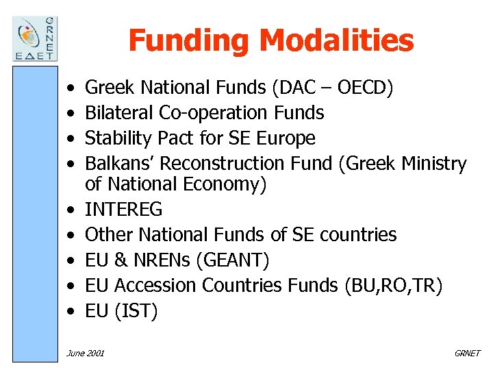 Funding Modalities • • • Greek National Funds (DAC – OECD) Bilateral Co-operation Funds