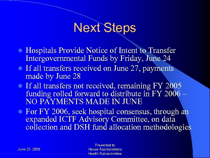 Next Steps Hospitals Provide Notice of Intent to Transfer Intergovernmental Funds by Friday, June