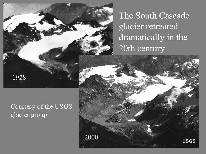 The South Cascade glacier retreated dramatically in the 20 th century 1928 Courtesy of