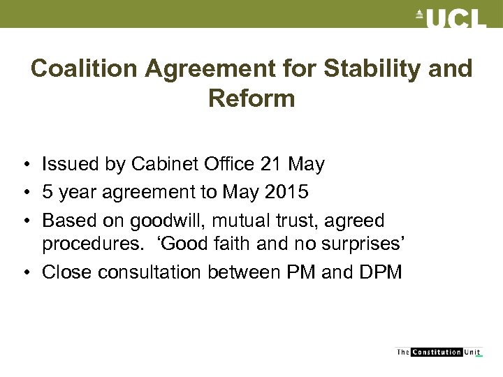 Coalition Agreement for Stability and Reform • Issued by Cabinet Office 21 May •