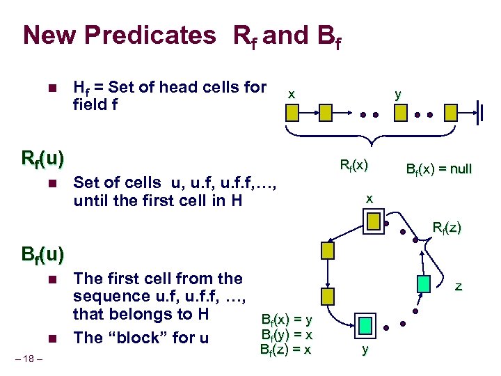 New Predicates Rf and Bf n Hf = Set of head cells for field
