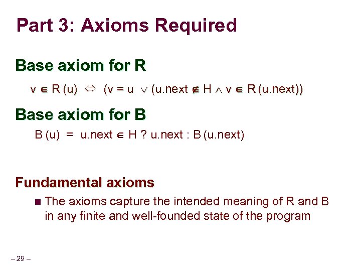 Part 3: Axioms Required Base axiom for R v R (u) (v = u