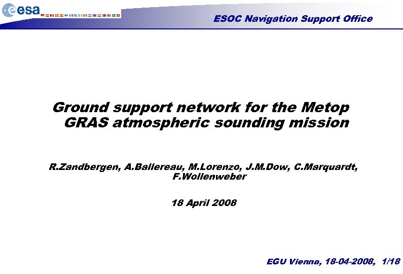 ESOC Navigation Support Office Ground support network for the Metop GRAS atmospheric sounding mission
