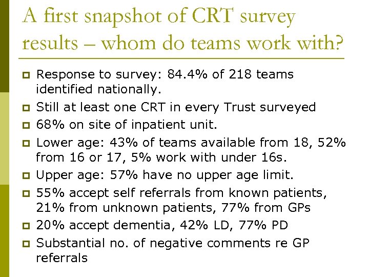 A first snapshot of CRT survey results – whom do teams work with? p