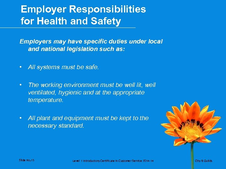 Employer Responsibilities for Health and Safety Employers may have specific duties under local and