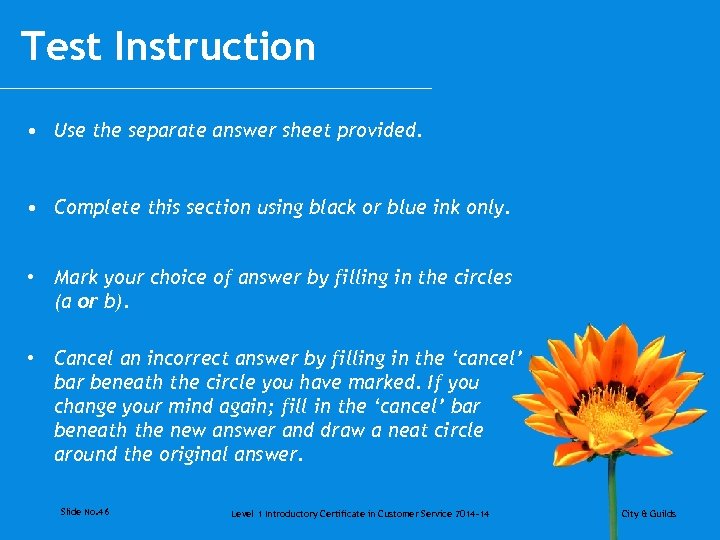 Test Instruction • Use the separate answer sheet provided. • Complete this section using