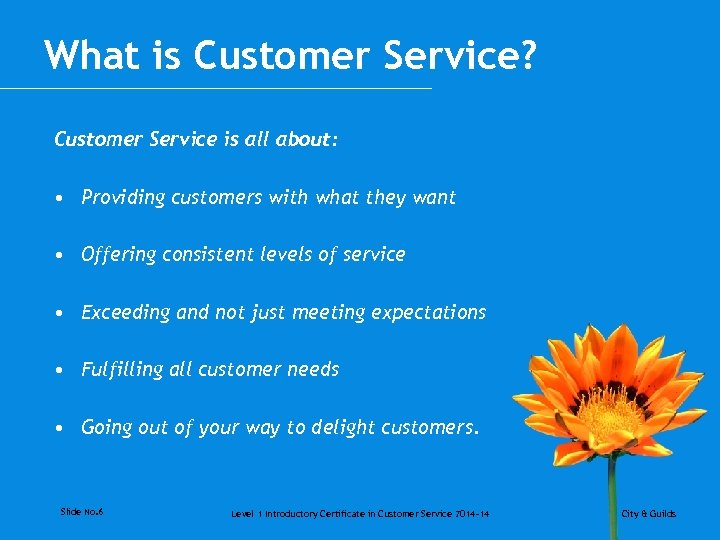 What is Customer Service? Customer Service is all about: • Providing customers with what