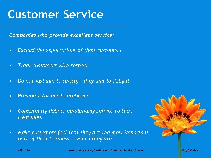 Customer Service Companies who provide excellent service: • Exceed the expectations of their customers