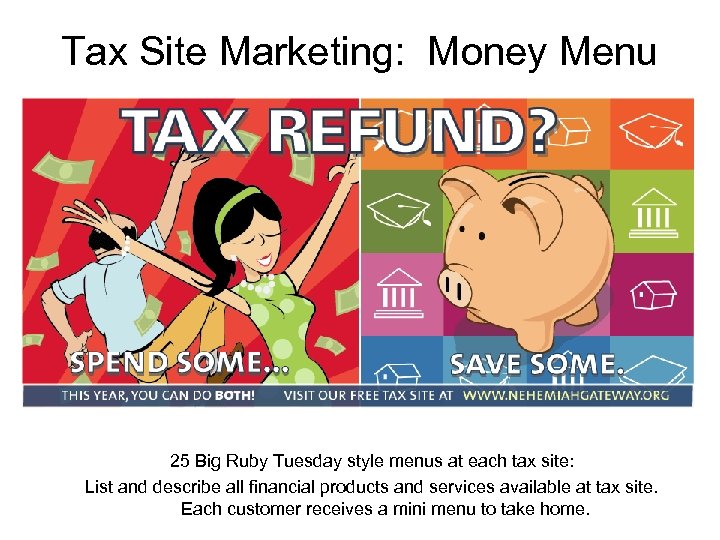 Tax Site Marketing: Money Menu 25 Big Ruby Tuesday style menus at each tax