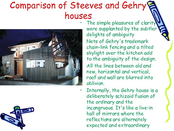 Comparison of Steeves and Gehry houses • The simple pleasures of clarity were supplanted