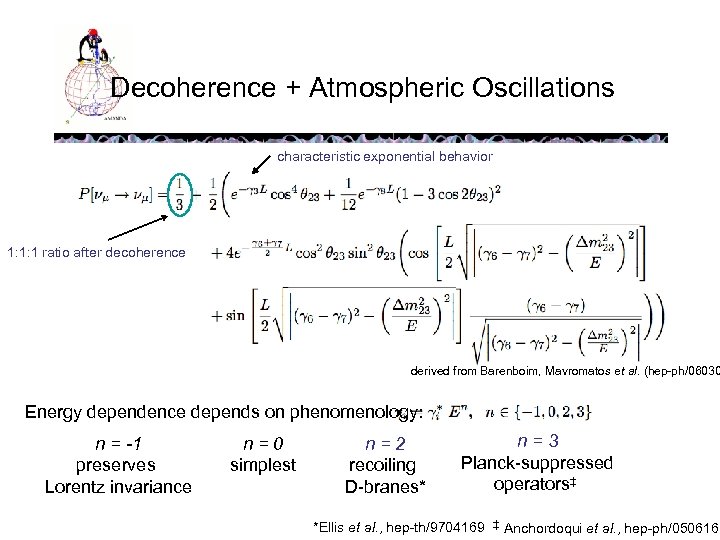 Decoherence + Atmospheric Oscillations characteristic exponential behavior 1: 1: 1 ratio after decoherence derived