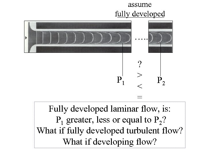 assume fully developed …. . ? P 1 > P 2 < = Fully
