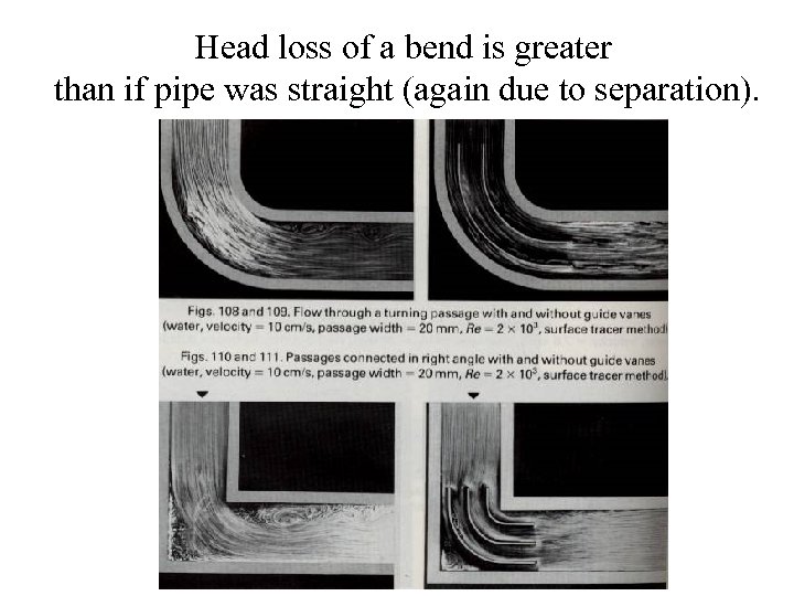 Head loss of a bend is greater than if pipe was straight (again due