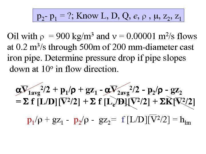 p 2 - p 1 = ? ; Know L, D, Q, e, ,