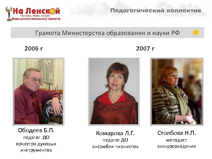 Педагогический коллектив Направленности образовательной деятельности – 1998 г. Грамота Министерства образования и науки РФ