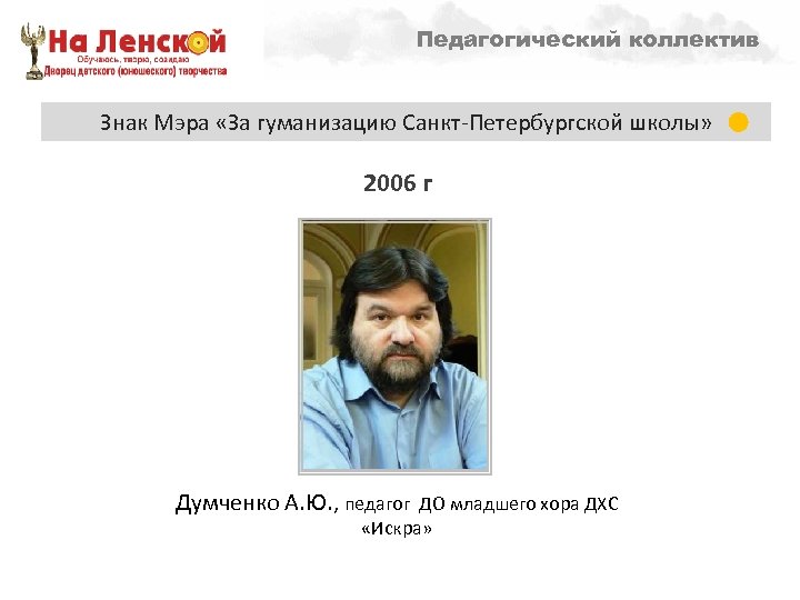 Педагогический коллектив Направленности образовательной деятельности – 1998 г. Знак Мэра «За гуманизацию Санкт-Петербургской школы»