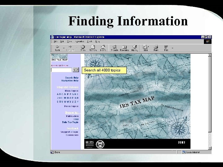 Finding Information Search all 4000 topics 