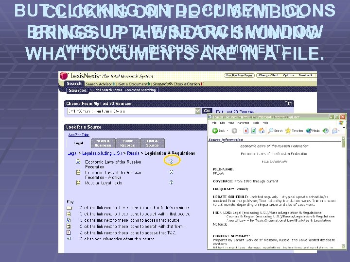 BUT CLICKING ON DOCUMENT ICONS CLICKING ON THE “I” SYMBOL BRINGS UP THE SEARCH