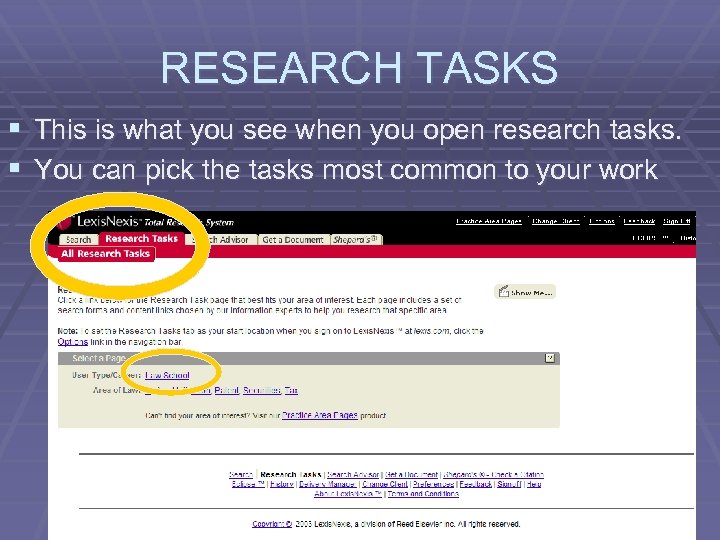 RESEARCH TASKS § This is what you see when you open research tasks. §