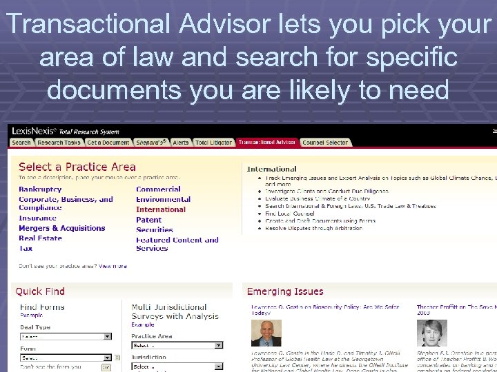 Transactional Advisor lets you pick your area of law and search for specific documents