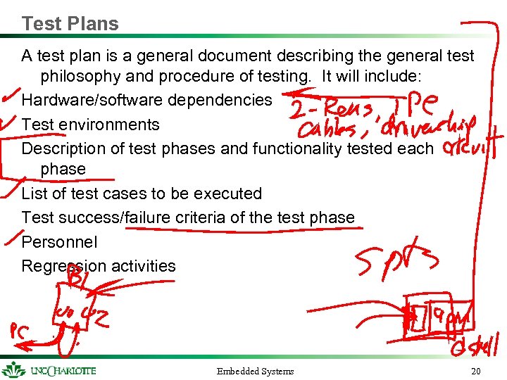Test Plans A test plan is a general document describing the general test philosophy