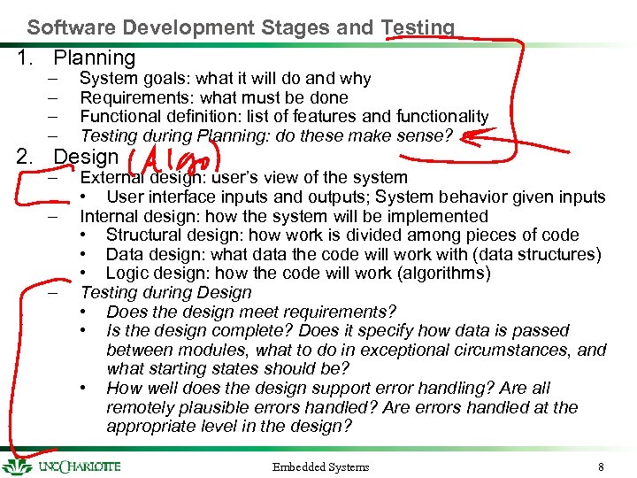 Software Development Stages and Testing 1. Planning – – System goals: what it will