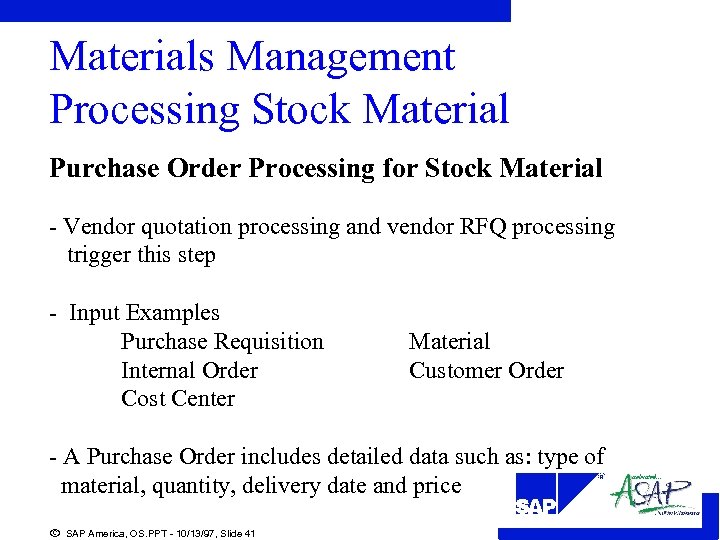 Materials Management Processing Stock Material Purchase Order Processing for Stock Material - Vendor quotation