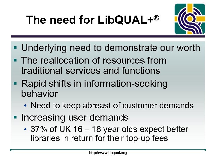 The need for Lib. QUAL+® § Underlying need to demonstrate our worth § The