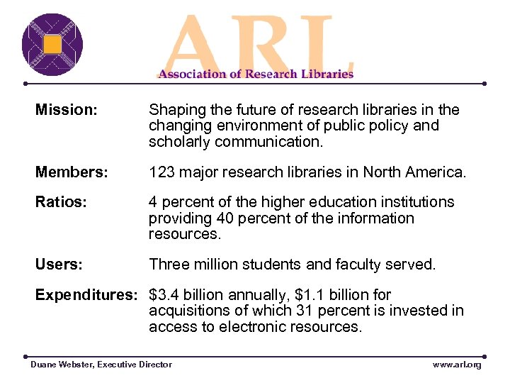 Mission: Shaping the future of research libraries in the changing environment of public policy