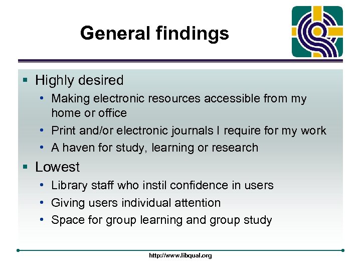 General findings § Highly desired • Making electronic resources accessible from my home or