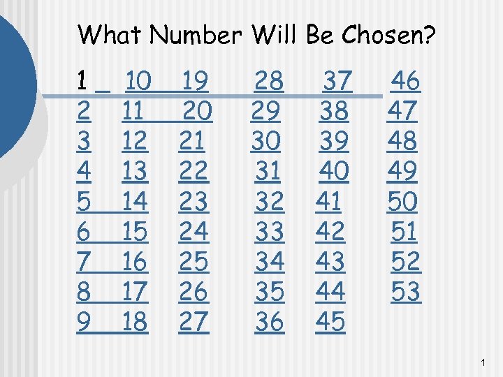 What Number Will Be Chosen? 1 2 3 4 5 6 7 8 9