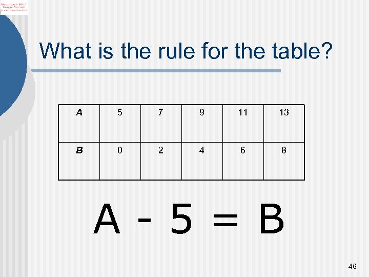 What is the rule for the table? A 5 7 9 11 13 B