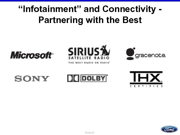 “Infotainment” and Connectivity Partnering with the Best Slide 20 
