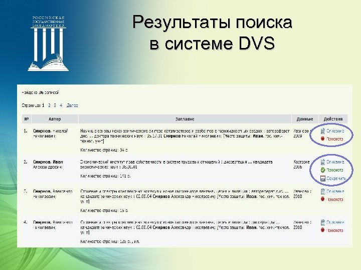 Результаты поиска в системе DVS 