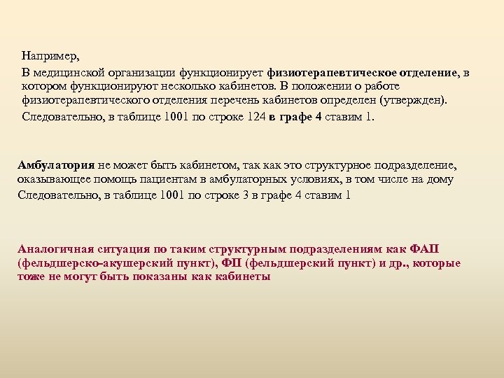 Например, В медицинской организации функционирует физиотерапевтическое отделение, в котором функционируют несколько кабинетов. В положении