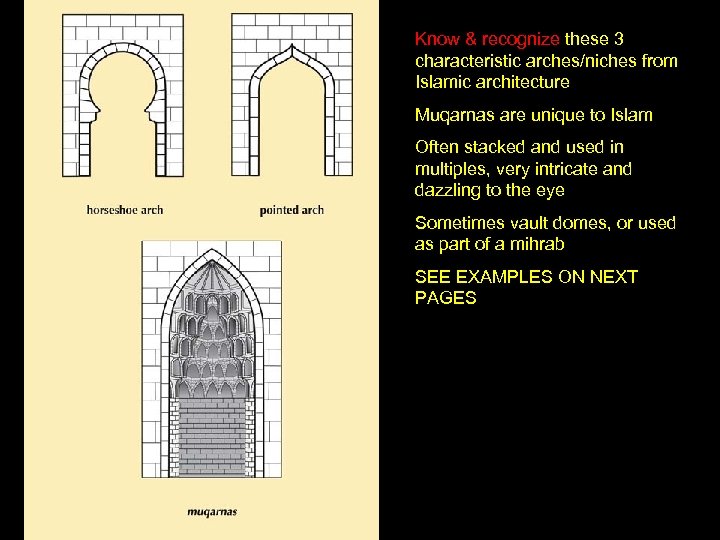 Know & recognize these 3 characteristic arches/niches from Islamic architecture Muqarnas are unique to
