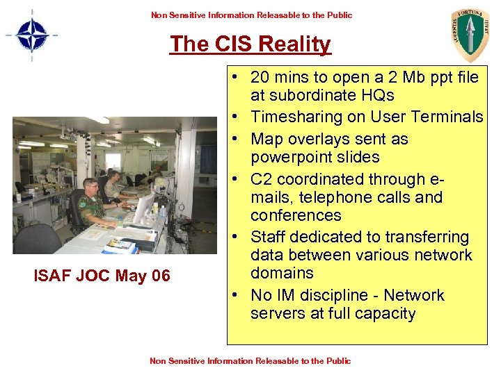 Non Sensitive Information Releasable to the Public The CIS Reality ISAF JOC May 06