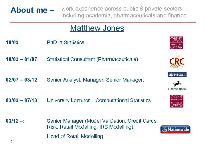 About me – work experience across public & private sectors including academia, pharmaceuticals and