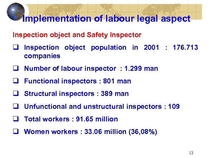 Implementation of labour legal aspect Inspection object and Safety Inspector q Inspection object population