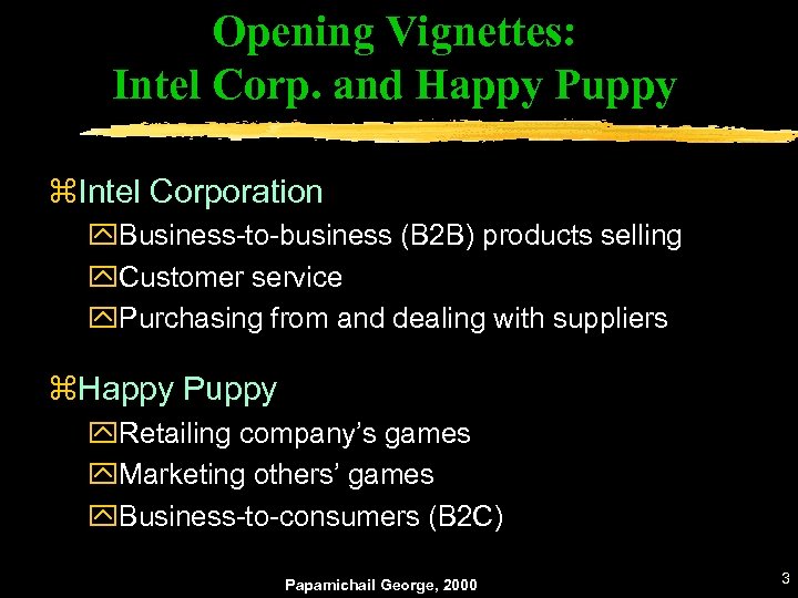 Opening Vignettes: Intel Corp. and Happy Puppy z. Intel Corporation y. Business-to-business (B 2