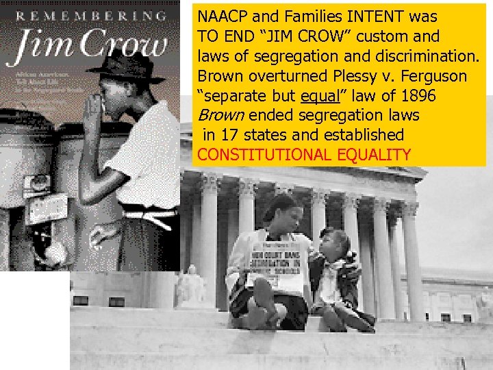 NAACP and Families INTENT was TO END “JIM CROW” custom and laws of segregation