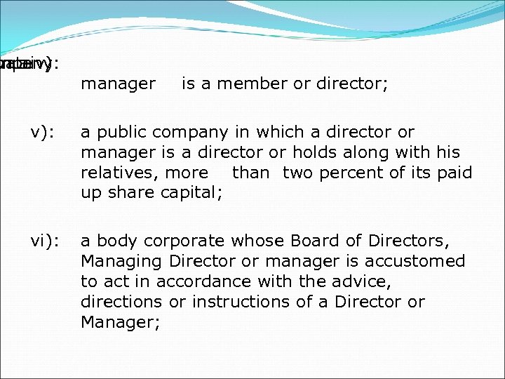  h a iv): mpany vate in manager is a member or director; v):