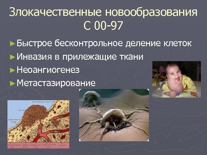 Злокачественные новообразования С 00 97 ► Быстрое бесконтрольное деление клеток ► Инвазия в прилежащие