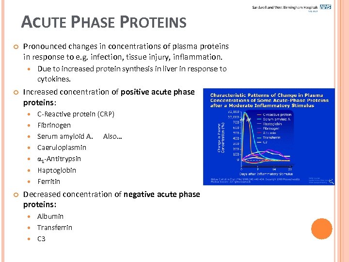 ACUTE PHASE PROTEINS Pronounced changes in concentrations of plasma proteins in response to e.