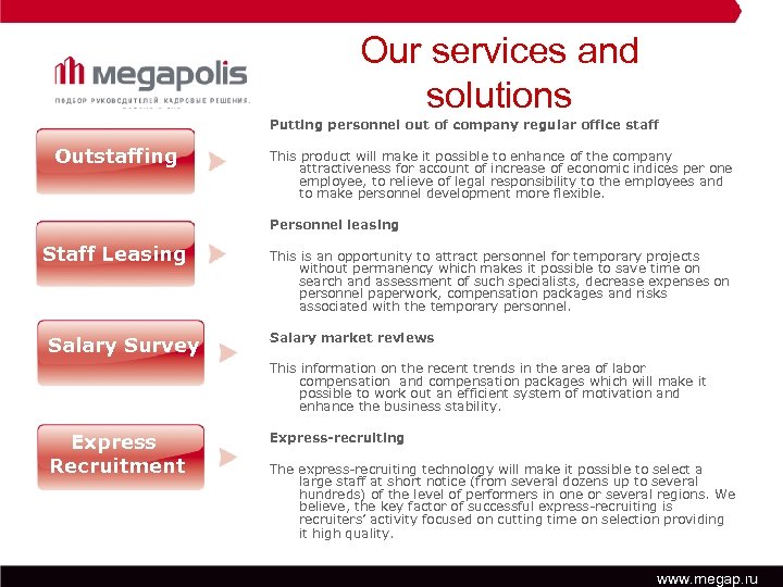 Our services and solutions Putting personnel out of company regular office staff Outstaffing This