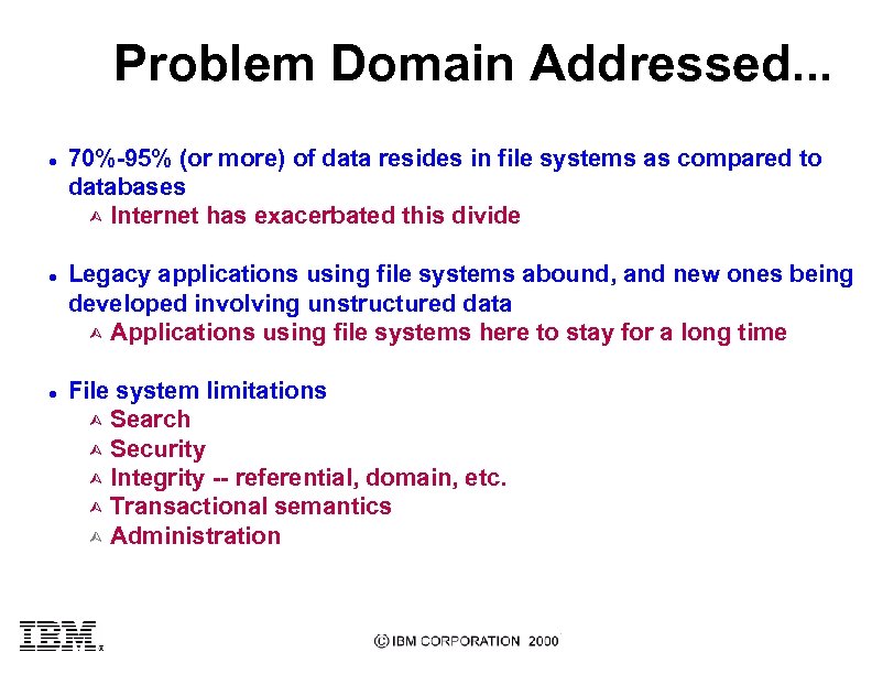 Problem Domain Addressed. . . l l l 70%-95% (or more) of data resides