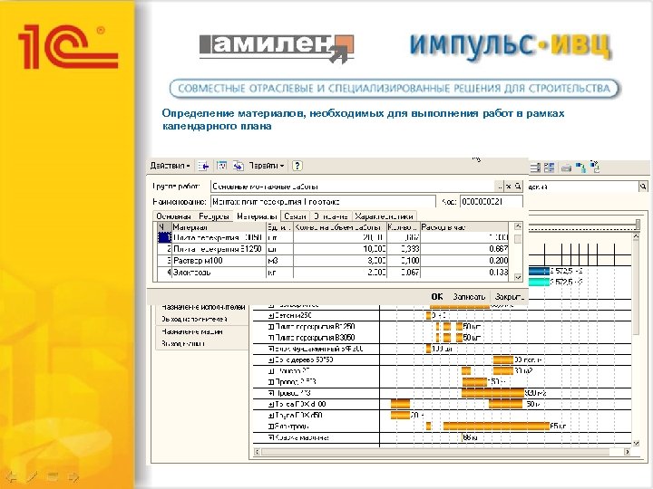 Определение материалов, необходимых для выполнения работ в рамках календарного плана 