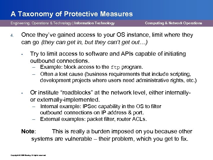 A Taxonomy of Protective Measures Engineering, Operations & Technology | Information Technology 4. Computing