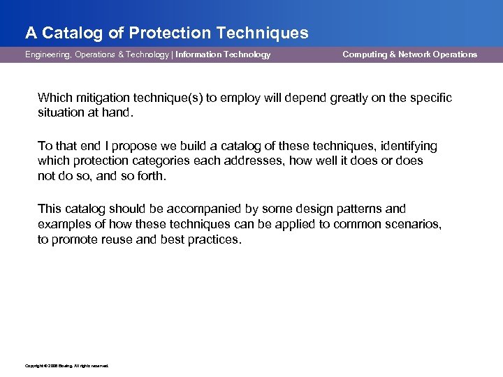 A Catalog of Protection Techniques Engineering, Operations & Technology | Information Technology Computing &