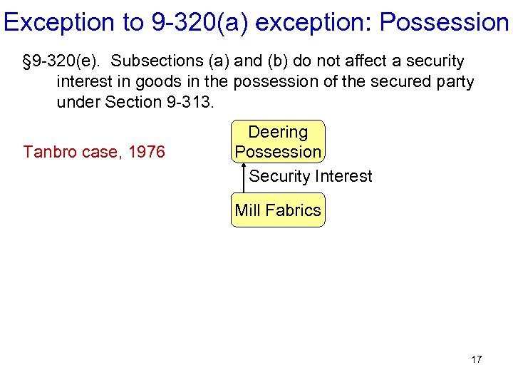 Exception to 9 -320(a) exception: Possession § 9 -320(e). Subsections (a) and (b) do